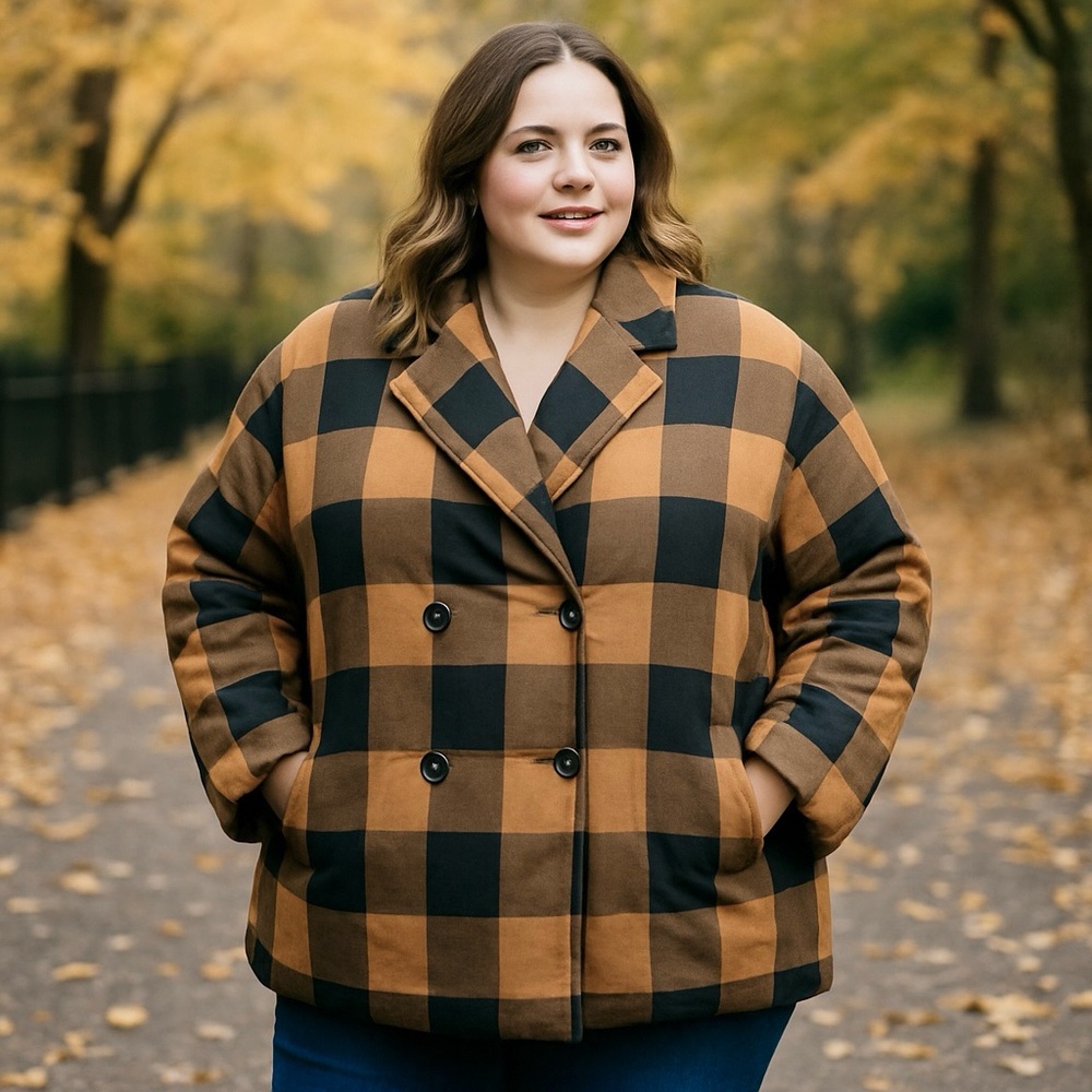 Mara Hoffman Brown Clem Plaid Linen Puffer Jacket Size 3X NEW Chic Trendy